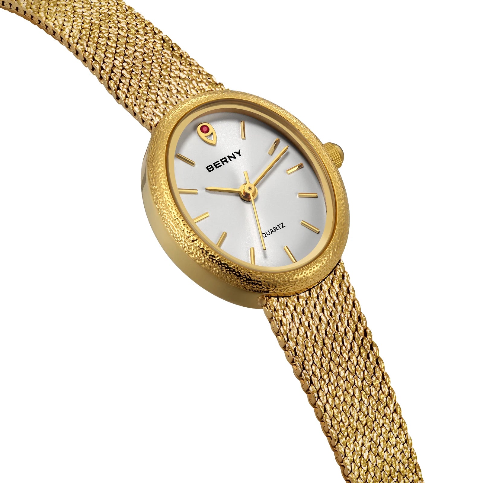 Relogio feminino oval dourado berny de luxo quartzo a prova de agua