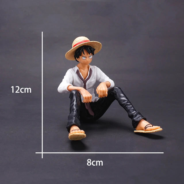 Anime Luffy Posição Sentada Action Figure, Modelo PVC, Coleção Estátua, Boneca Estatueta, Brinquedo para Presente de Aniversário, 12cm, 1 Pc