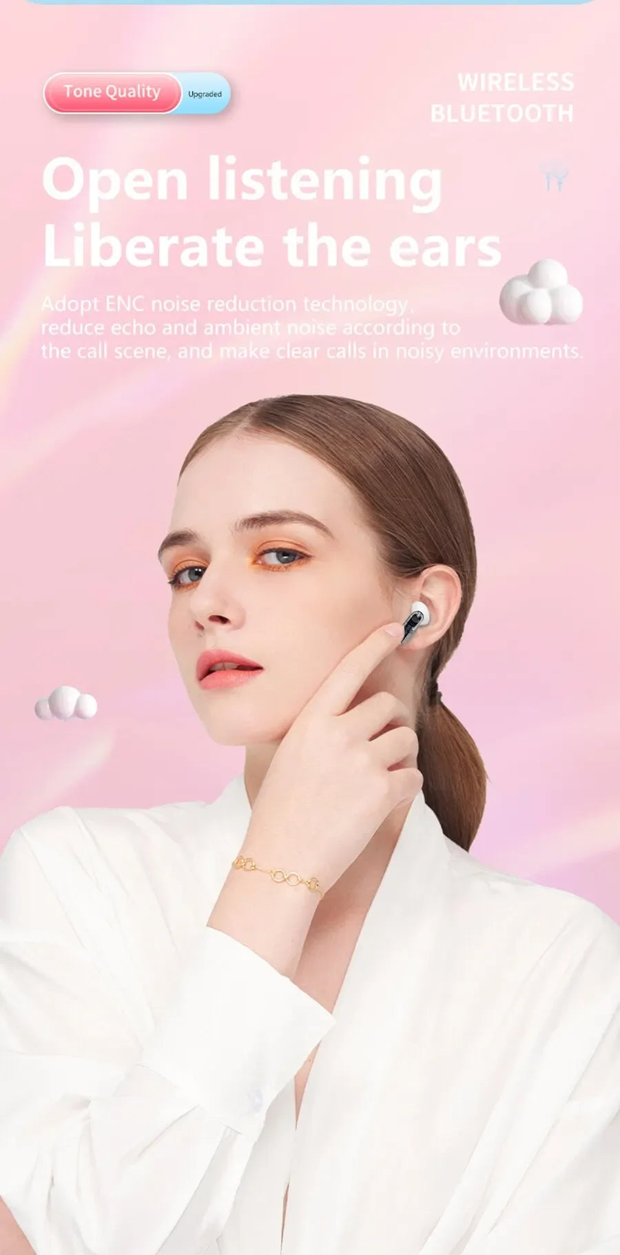 Apro138 True Wireless Bluetooth V5.3+EDR Transparency Headphones with ENC and LED Power Digital Display Stereo Sound Earphones