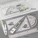 8PCS/Set Plastic Ruler Compasses Set Transparent Straight Ruler Measuring Ruler Set Square Eraser Protractor School Office