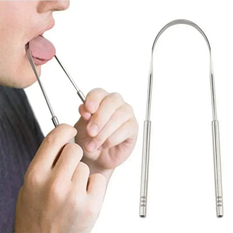 1/2/4 Pcs Reusable Stainless Steel Useful Tongue Scraper Cleaner Fresh Breath Cleaning Coated Tongue Oral Hygiene Care Tools