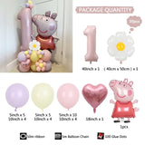 Peppa Pig Foil Balloon, Pink Number, Daisy Heart, Macaron Latex Globos for Girl, Birthday Party Decoration, 40", 39Pcs 
