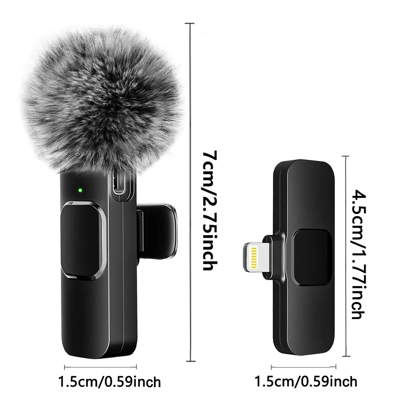 Micrófono de solapa inalámbrico portátil para grabación de audio y video, mini micrófono con reducción de ruido para transmisión en vivo, para iPhone y Android.