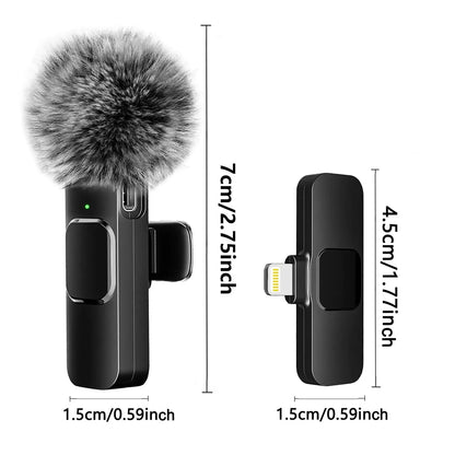 Micrófono de solapa inalámbrico portátil para grabación de audio y video, mini micrófono con reducción de ruido para transmisión en vivo, para iPhone y Android.