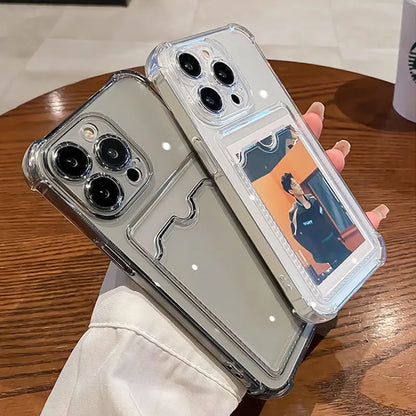Funda transparente con ranura para tarjetas para iPhone 16, 15, 14, 13, 12, 11 Pro Max, Mini, X, XR, 7, 8 Plus, funda suave a prueba de golpes