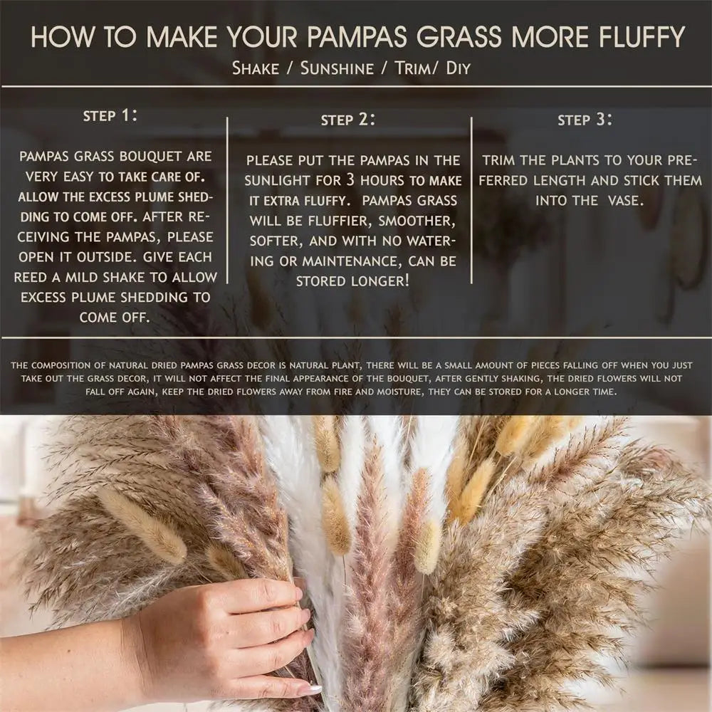 105pcs Natural Dried Flowers Pampas Floral Bouquet Boho Country Home Decoration Rabbit Tail Grass Reed Wedding Decor Arrangement