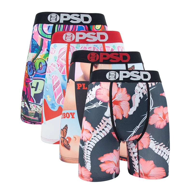 4Pcs Sexy Men Underwear Boxer Shorts Print Boxershorts Panty Cueca Male Panties Lingerie Fashion Underpants man