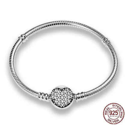Original 925 Silver Bracelet Snake Chain 17-20 Evil Eye Heart Star Zircon For Charms Beads Pendant Anniversary Jewelry Making Gifts 