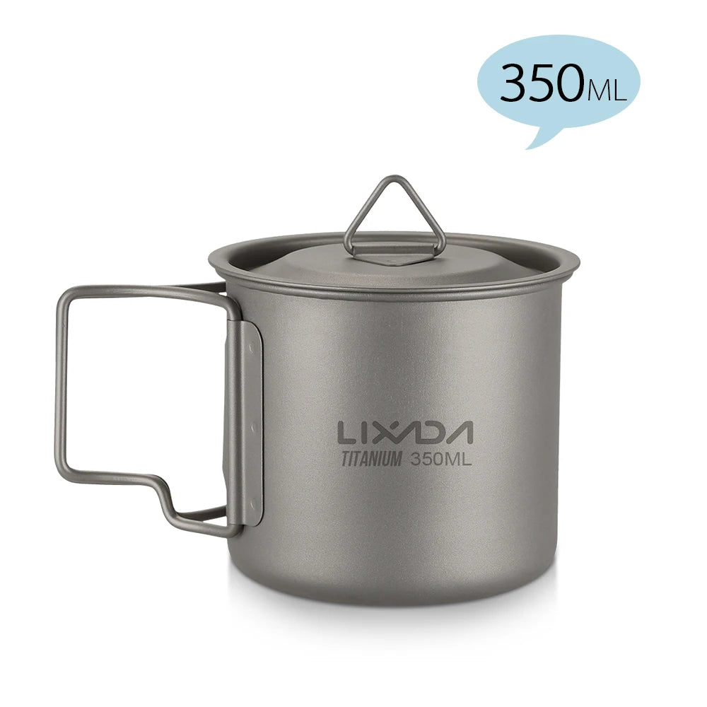Taza de agua ultraligera de titanio Lixada con asa plegable, portátil para exteriores, camping, picnic, 300 ml/350 ml/550 ml/650 ml