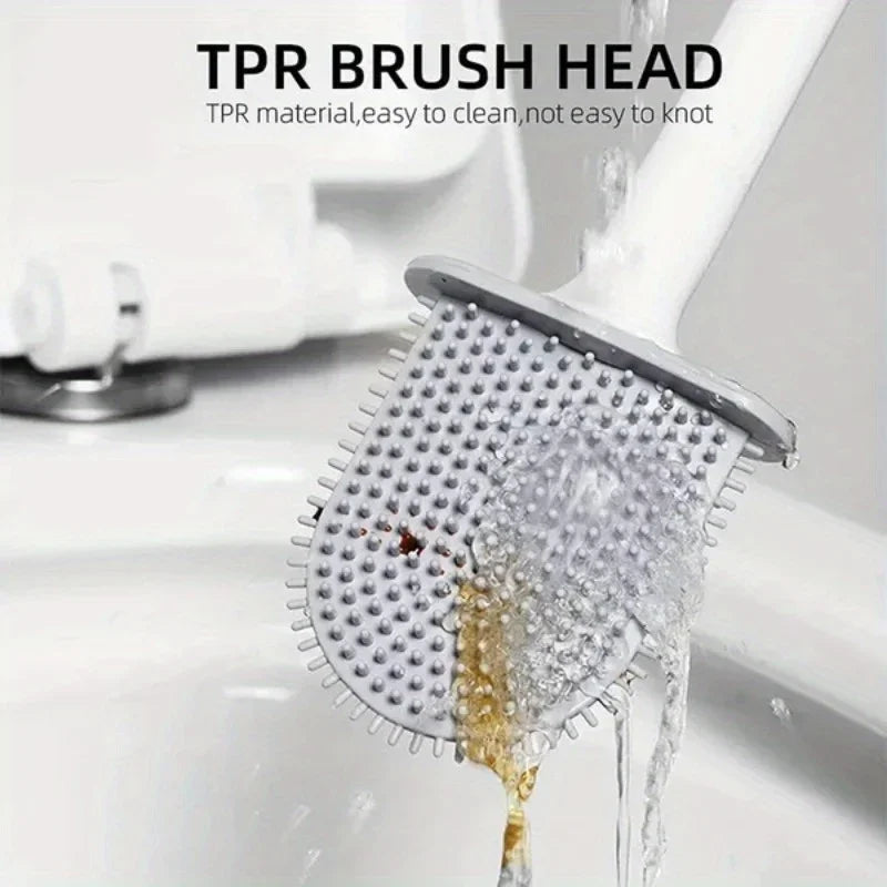 Wall Mounted Toilet Brush Replacement Long Handled Silicone Toilet Brushes Quick Drying Soft Bristles Toilet Bidet Bathroom Set