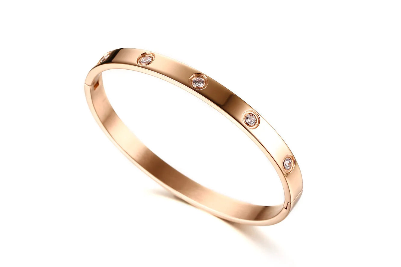 New Design Gold Color Zircon And Cross Nut Nail Bracelet & Bangle For Woman Stainless Steel Screw Brand Jewelry Dropshipping