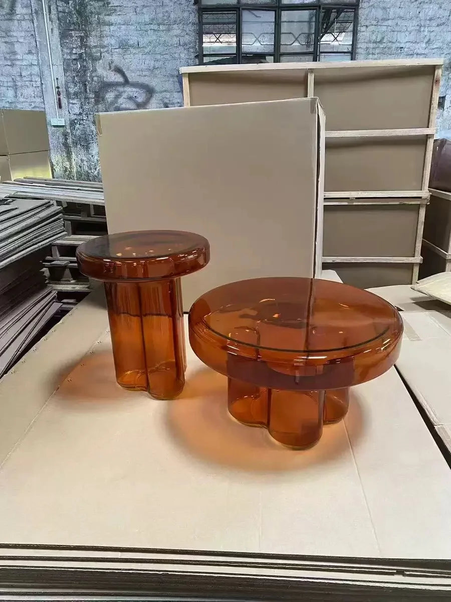 Artistic Glass Coffee Tables, Creative Design End Tables for Living Room , Stylish Accent Tea Table with Various Sizes & Colors