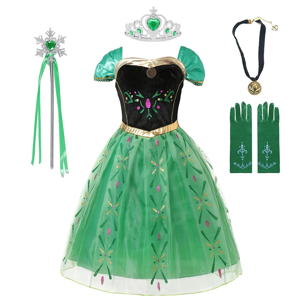 Fantasia da Anna para meninas, vestido de princesa para festa de aniversário, vestido de princesa para festa de carnaval, roupa infantil com estampa completa.