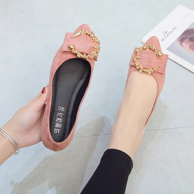 DLSYXD-Women's shoes, fine toe, wear-resistant, comfortable, non-slip, simple metal decorative, fashion casual, spring and autumn 