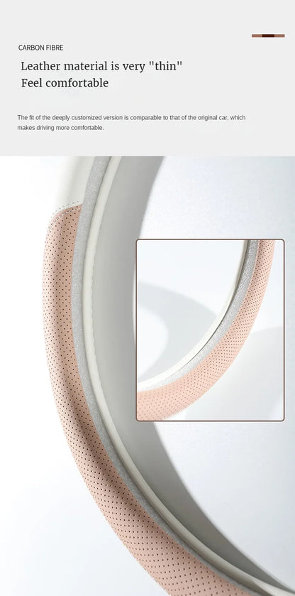 Perforated Nappa Leather Car Steering Wheel Cover Warm in Winter and Cool in Summer, Universal 15 Inch,  Anti-Slip, Odorless