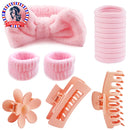16 Pcs Face Wash Headband Wristband Hair Clips Ponytail Holders Set Soft Spa Bowknot Headband Hair Claw Clips Elastics Hair Tie