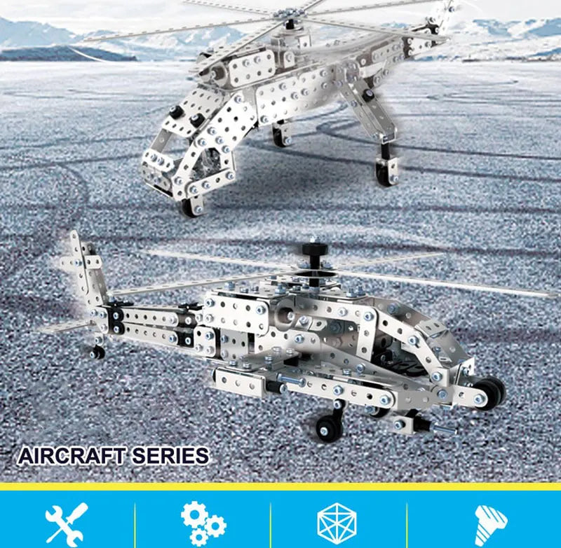 Children DIY Metal 3D Assembly Building Blocks Aircraft Warship Model Screw Nut Metal Toys Adult High-Difficulty Puzzle