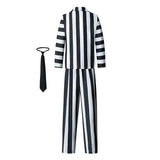 Explosivo Hades Master Beetle Juice Beetle Juice 2 Disfraz de juego de rol con patrón blanco y negro para adultos