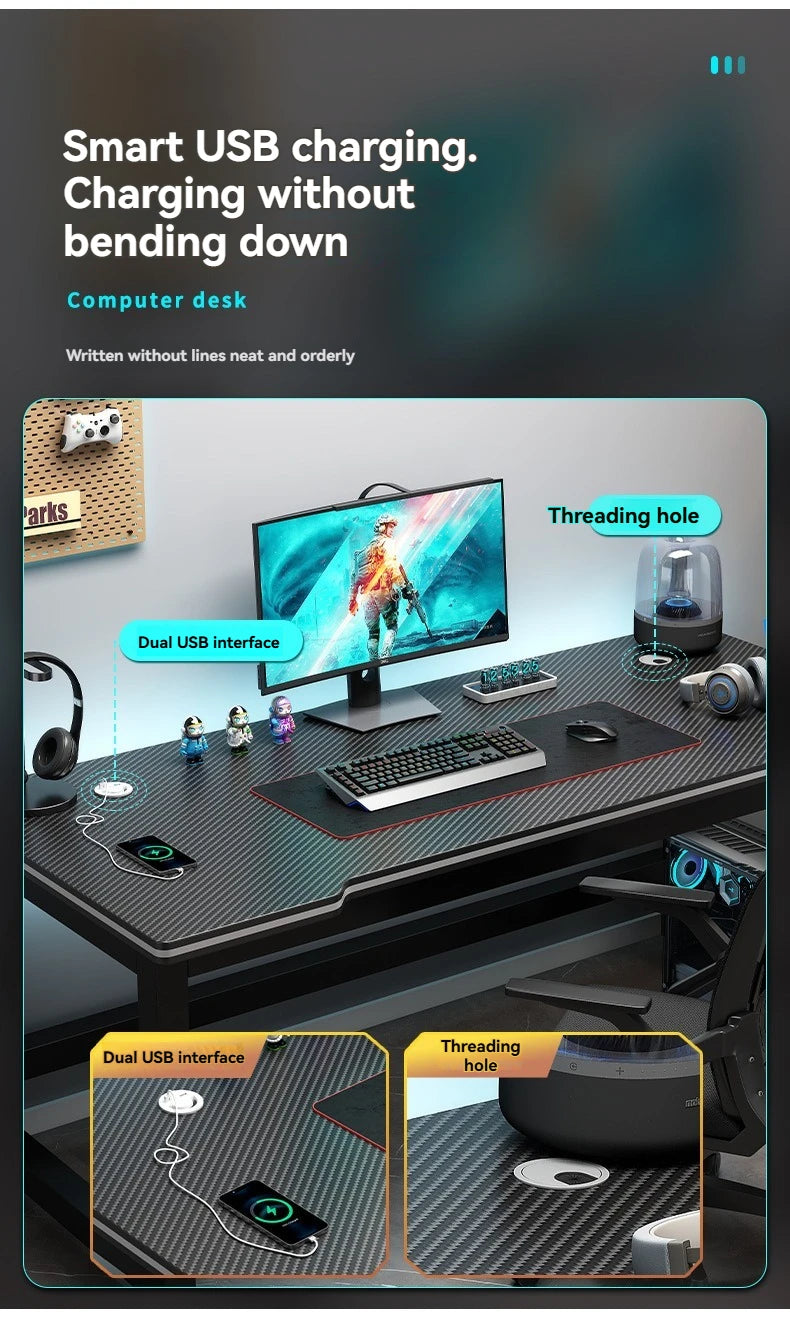 Computer desk, minimalist home gaming desk, small-sized carbon fiber patterned office desk, student study desk, bedroom desk