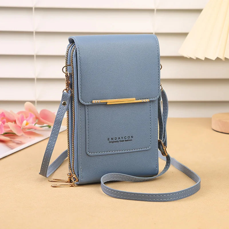 Cartera para teléfono móvil con pantalla táctil, de piel sintética, para mujer, minibolso de hombro con solapa, tipo bandolera, pequeño
