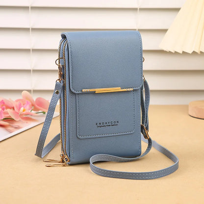 Cartera para teléfono móvil con pantalla táctil, de piel sintética, para mujer, minibolso de hombro con solapa, tipo bandolera, pequeño