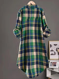 Plus Size 1XL-5XL Fashion Women's Plaid Printed Shirt Casual Loose Long-Sleeved Shirt Simple Lapel Design Shirt Top