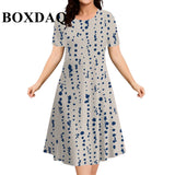 2026 New Women's Dresses 9XL Plus Size Striped Tie Dye Print Summer Elegant Loose Short Sleeve Dresses Fashion Oversized Clothes