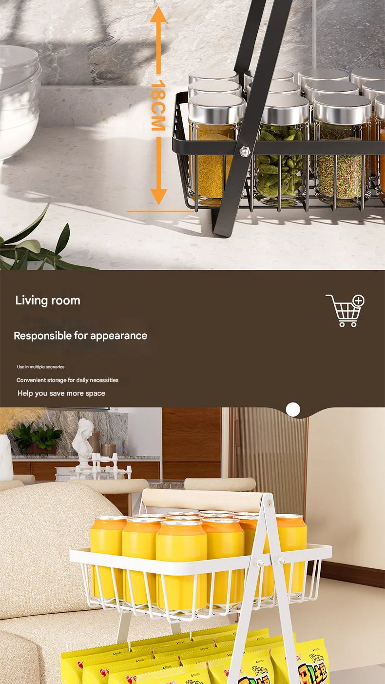 Double Layer Multifunctional Storage Basket, Desktop Shelf, Snack And Fruit Storage Table, With Two Layers Of Storage On Top