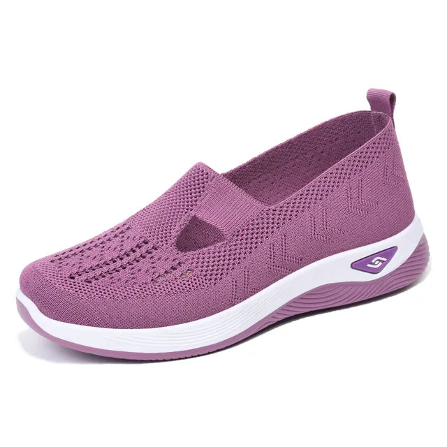 Sapatilhas de malha macia para mulheres, conforto respirável, calçados esportivos casuais, leves, ocas, sapatilhas de malha, verão
