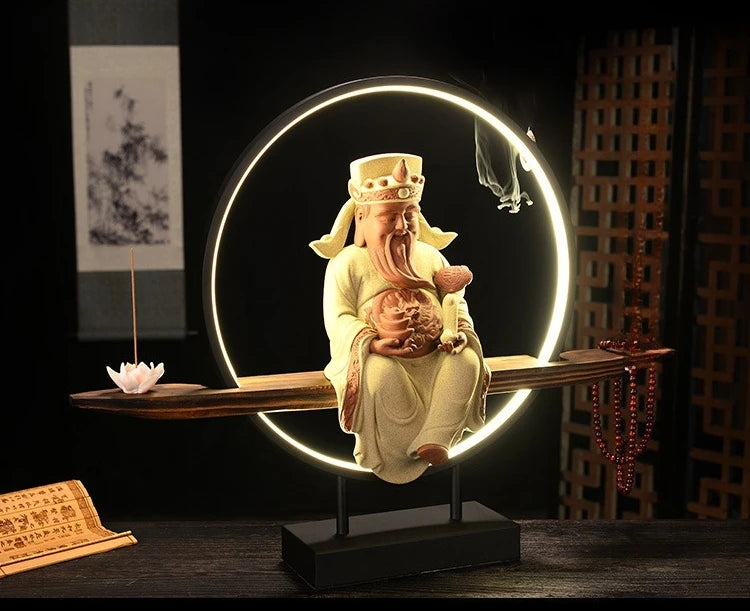 New Chinese Style Zen Ornaments for Entrance Living Room Office God of Wealth Buddha Statue Reflux Incense Decoration