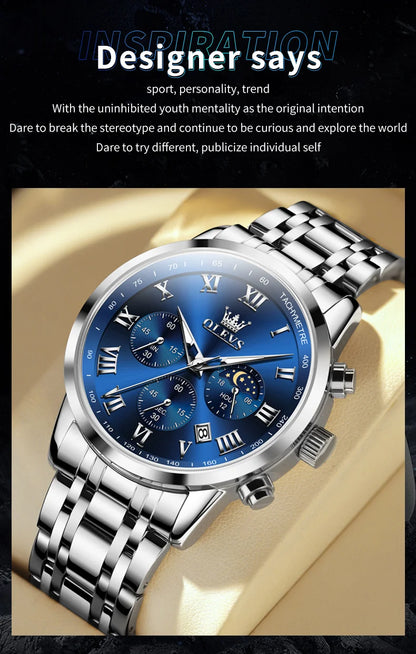OLEVS 5529 Luxury Quartz Watch For Men Roman Scale Moon Phase Chronograph Man Watches Waterproof Luminous Calendar Wrist Watch
