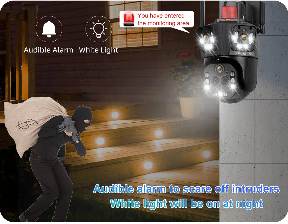 LS VISION 10K Outdoor WiFi Camera 20X Zoom Three Screen CCTV External IP Cam 20MP Security Ai Tracking Video Surveillance Camera
