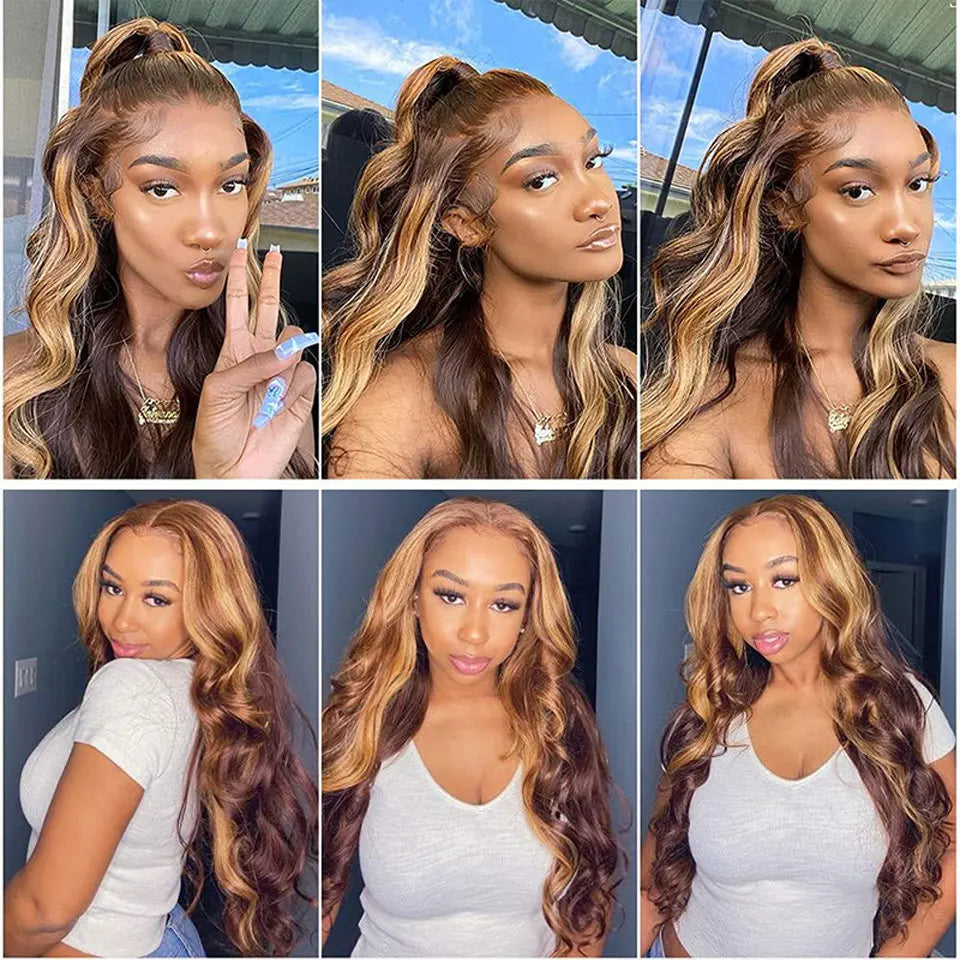 Highlight Body Wave Wig Human Hair Lace Front Wigs 4/27 Honey Blonde Body Wavy Lace Human Hair Wig For Women Brazilian Remy Wig