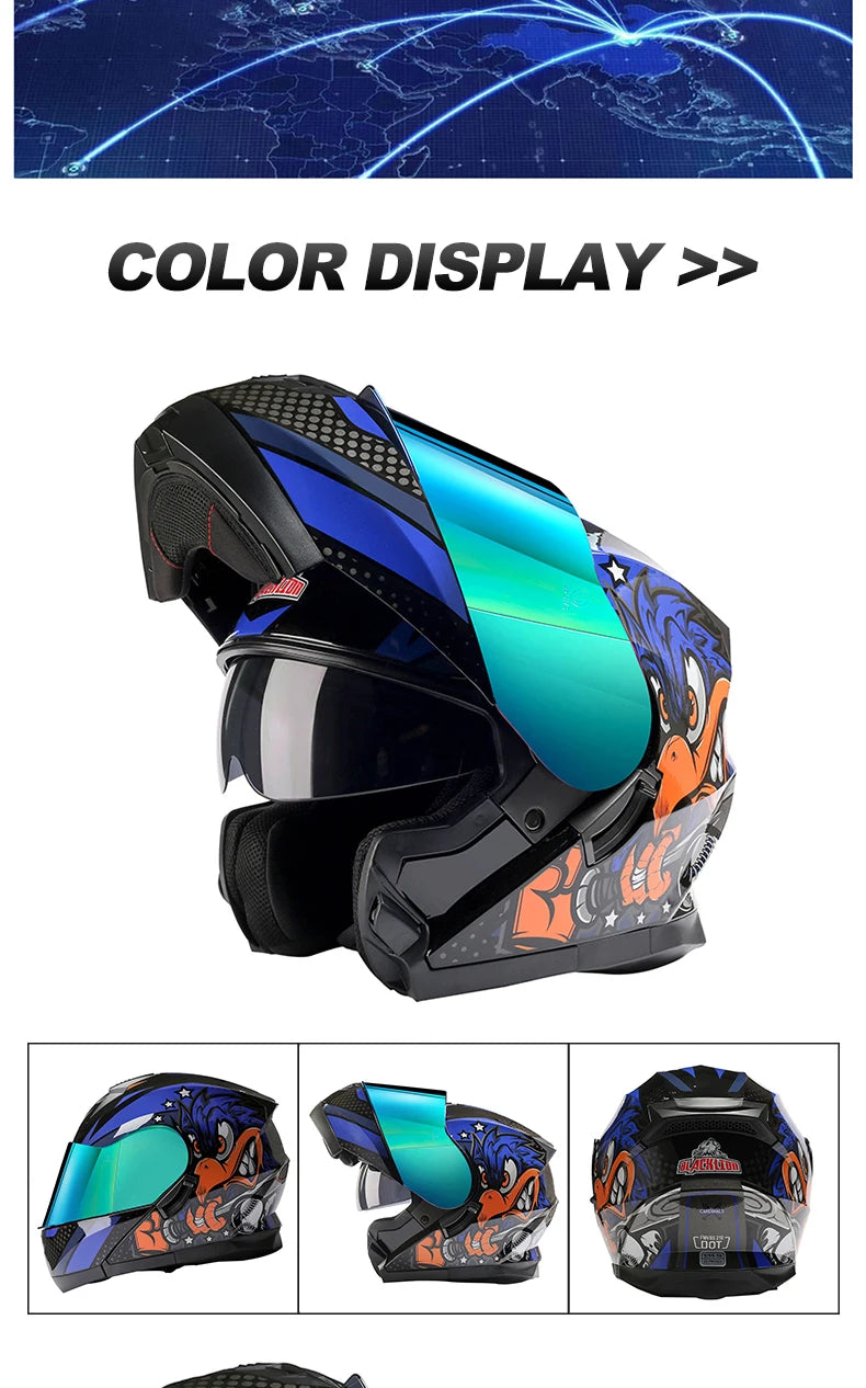 BLD Modular Motorcycle Full Face Helmet ECE Flip-up Double Anti-Fog Visor Purple Bird Sport Design In Stock Adult Men and Women