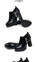 Comfortable Deep Mouth Soft Leather Anti-slip  Shoes Platform Spring 2024 Women's Block Black High Heels Office Mother Shoes