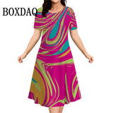 Women's Casual Fashion Plus Size Short Sleeve Print Dress Summer 2026 Abstract Elegant Dresses Female Daily Basic Dress Vestidos