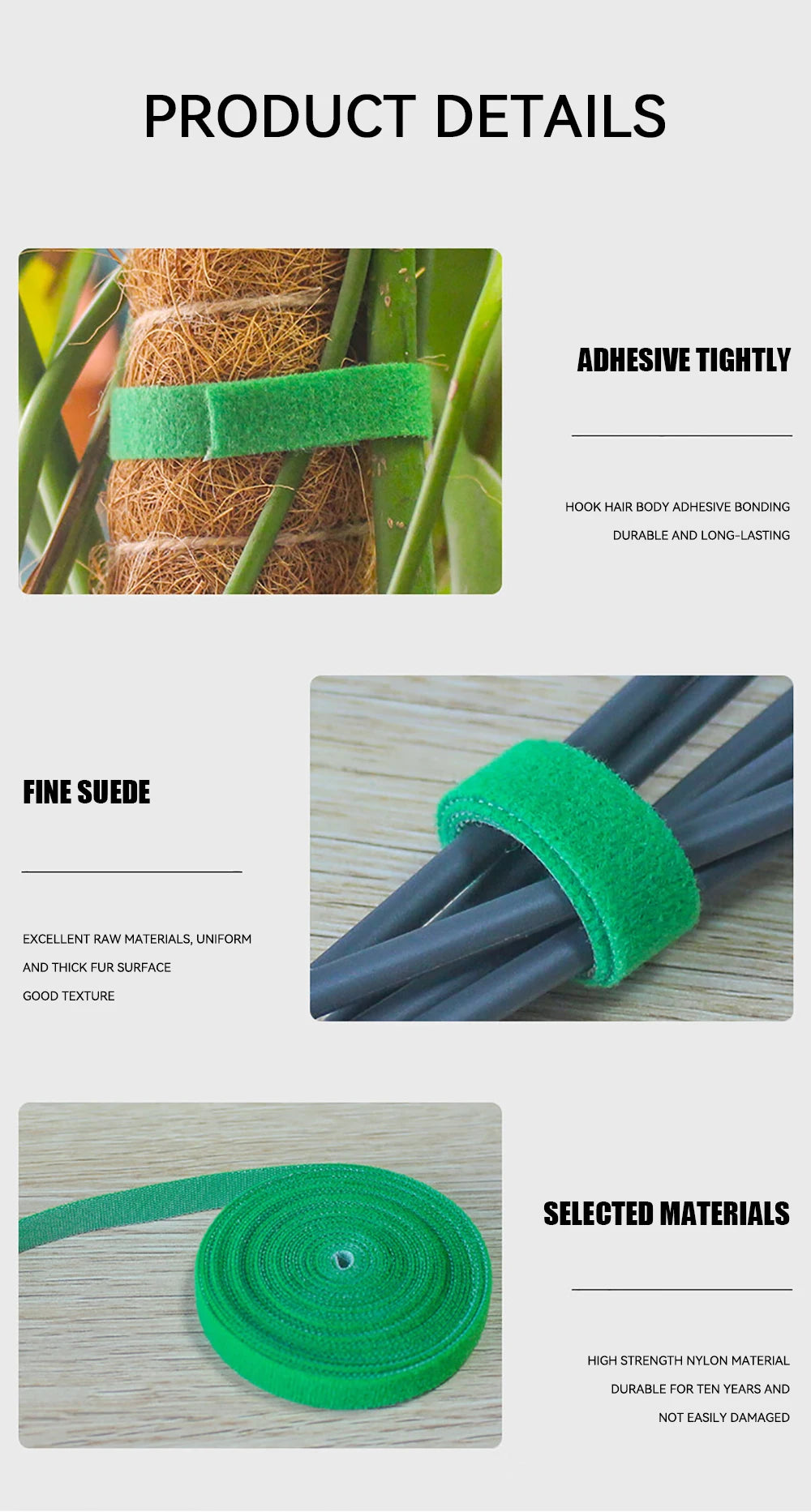 Brida de nailon para jardín, reutilizable, con cierre de velcro, para plantas, flores, trepadoras y en crecimiento.