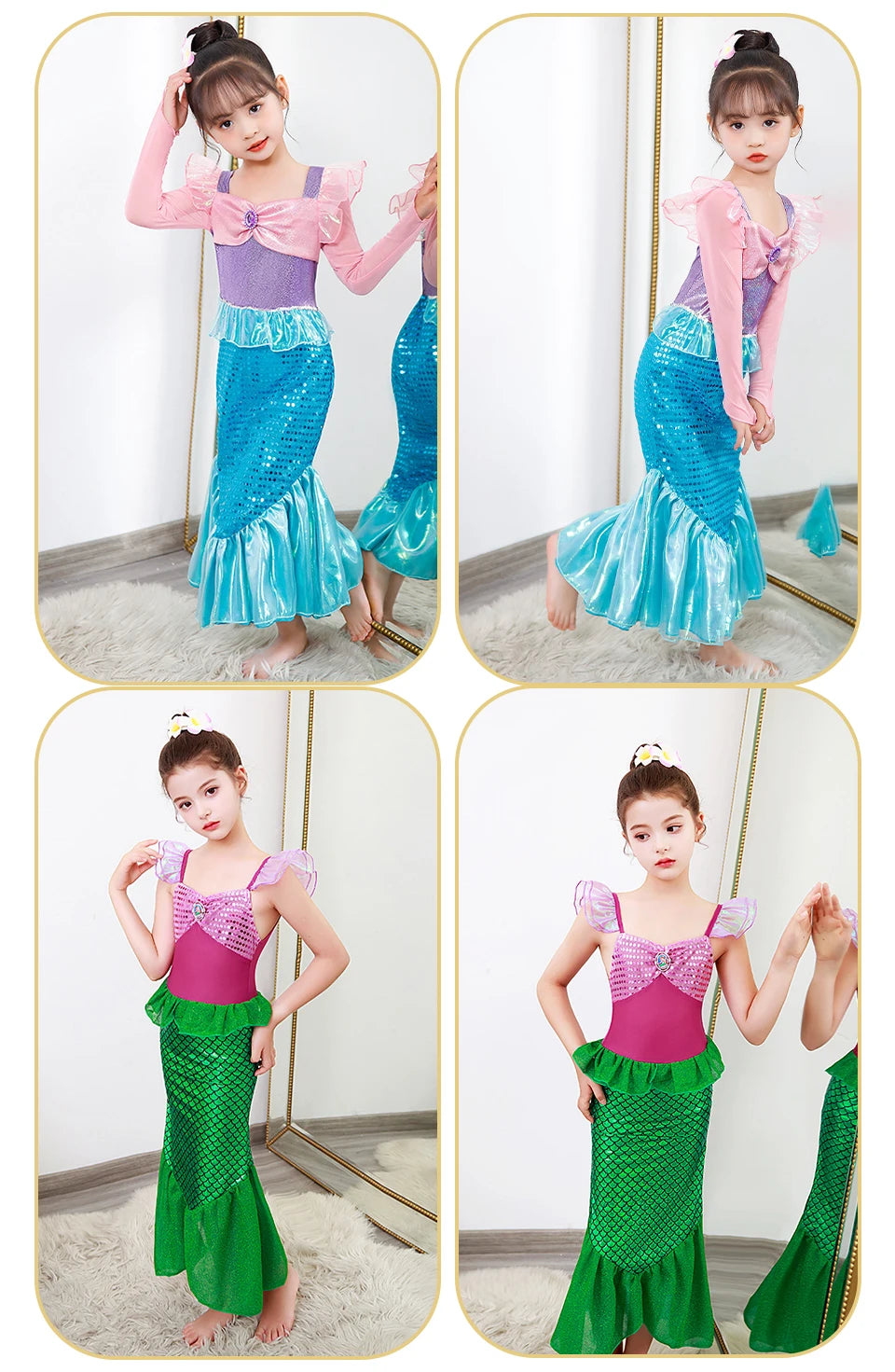 Children's Mermaid Cosplay Costume Girls' Role Play Costume Carnival Halloween Birthday Party Costume Summer Princess Dress