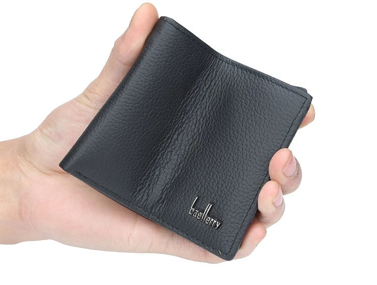 Baellerry Men Genuine Cow Leather Wallet Card Holder Male Purse Short with Coin Pocket Leather Wallets for Men