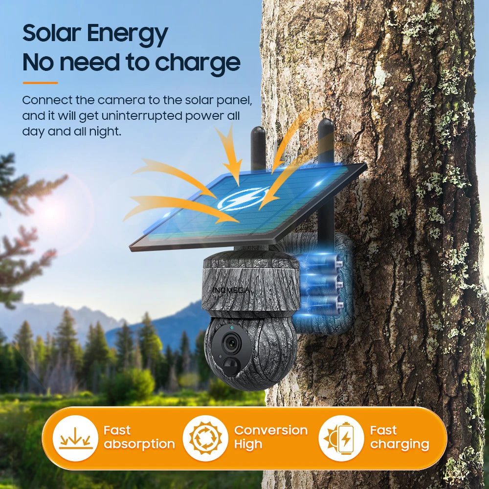 INQMEGA 5MP 4MP WIFI Wireless PTZ Solar Camera 4G SIM With Solar Panel Two Way Audio Security Protection CCTV Camera Battery Cam