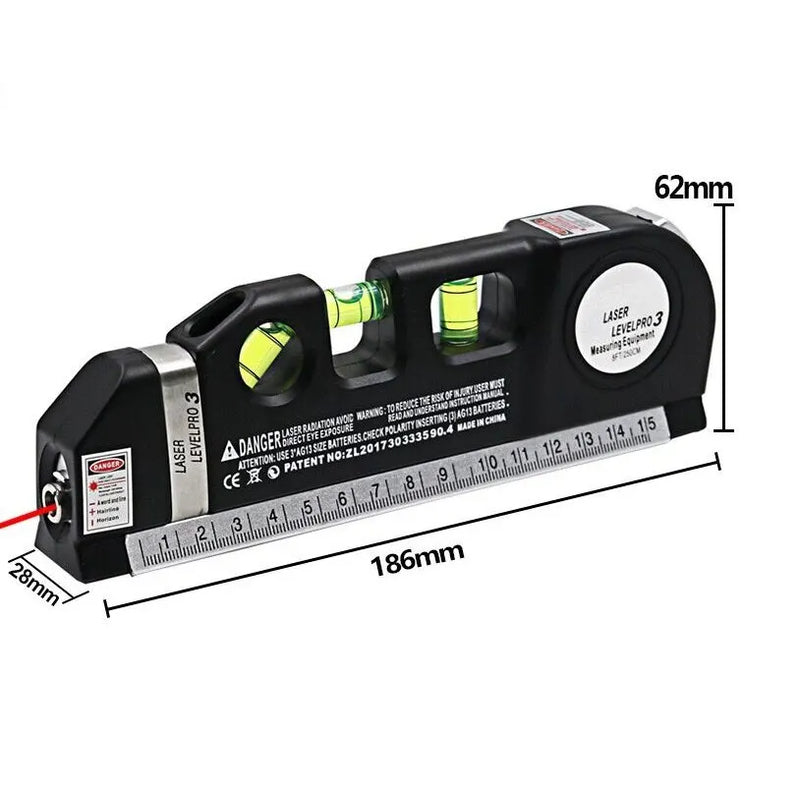 Laser Level Multipurpose Line Laser Leveler Tool Cross Line Lasers With 8FT 2.5M Standard Measure Tape and Metric Rulers