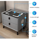 Nordic Style Smart Bedside Table with 2 Drawers 50cm Leather Nightstands with Wireless Charging Home Side Cabinet with USB