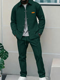 Men's Textured 2 Piece Outfits Lapel Collar Button Down Shirt Jacket & Drawstring Pants Set Casual Streetwear Tracksuit