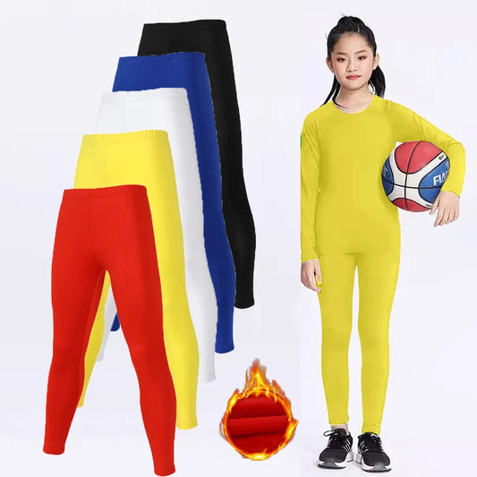 Kids Fleece Running Tights Hiking Pants Children Boy Girl Basketball Football Soccer Fitness Exercise Sport Velvet Legging A726
