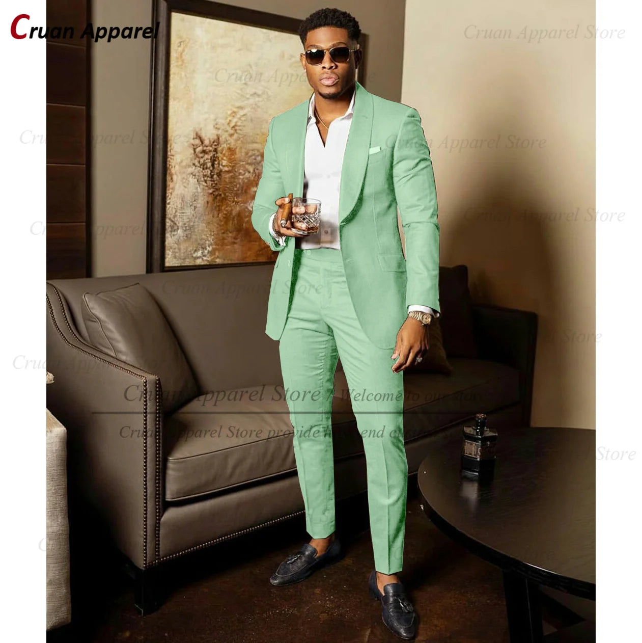 Blue Shawl Lapel Suit Male 2 Pieces Tailored Groom Wedding Suits Tuxedo Best Man Blazer Pants Trendy Fashion Marriage Costume