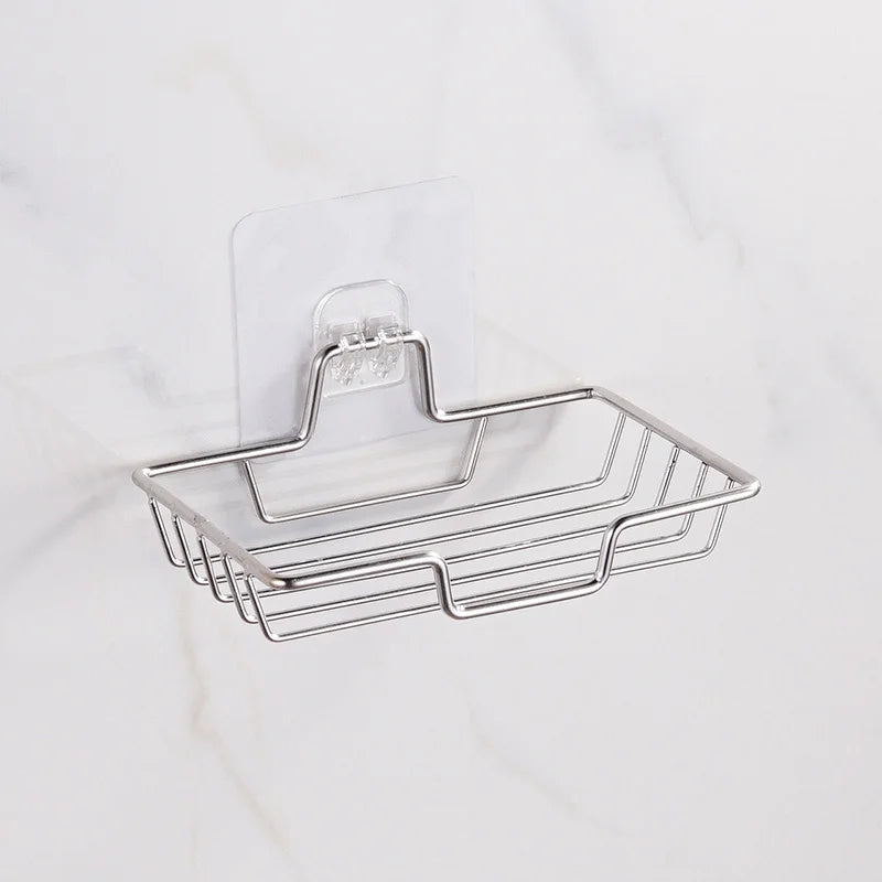 Jabonera de acero inoxidable para baño, soporte de pared sin perforaciones, bandeja para esponja de cocina, organizador, jabonera adhesiva para ducha