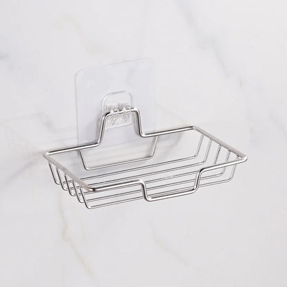 Jabonera de acero inoxidable para baño, soporte de pared sin perforaciones, bandeja para esponja de cocina, organizador, jabonera adhesiva para ducha