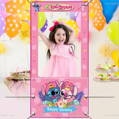 Disney Lilo And Stitch Photo Booth Frame Props Children's 1st Birthday Party Shooting Background Props Baby Party Decoration