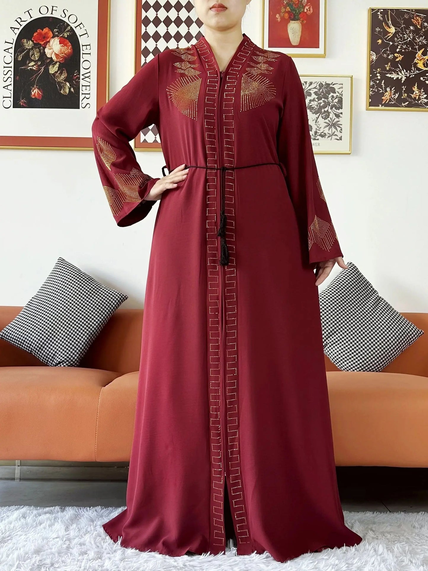 Vestido elegante de gasa para mujer, abaya abierta con cremallera, ropa musulmana, cárdigan islámico, abaya, nuevo