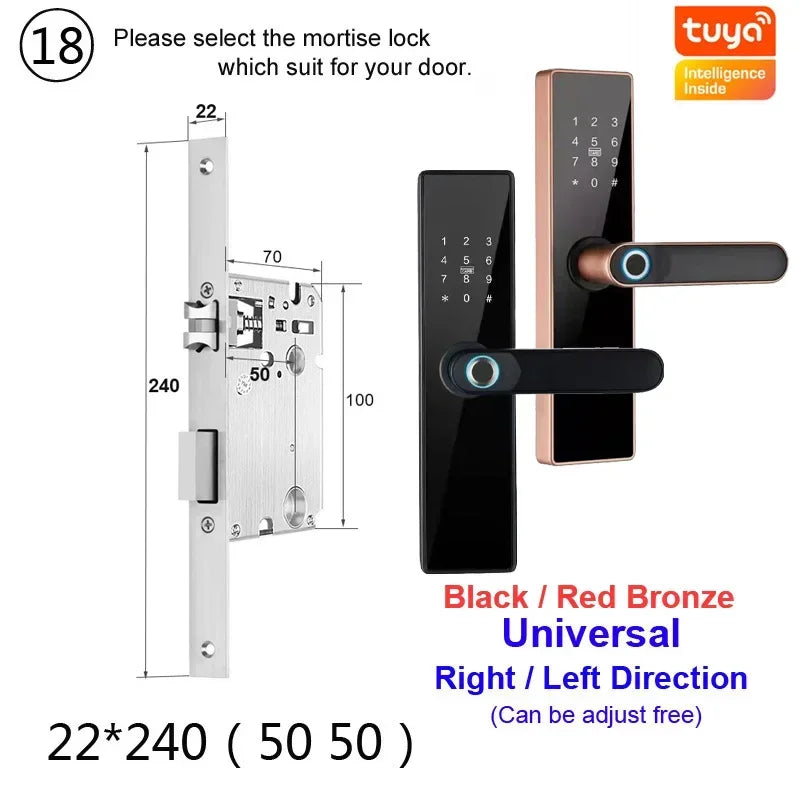 H4 Tuya Electronic Lock Wifi Smart Door Lock Fingerprint Lock Password IC Card Key USB Charge For Smart Home